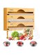 Plastic Wrap Dispenser 4 in 1 Bamboo Aluminum Foil Plastic Wrap Organizer with Cutter and Labels, Wall Mount Stretch Film Parchment Wax Paper Storage Holder for Kitchen Drawer Wall Holds 13cm Roll