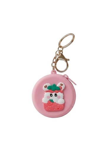 MOBCOS Mini Pouch Keychain &ndash; Cute Round Zipper Coin Purse &amp; Multipurpose Mini Storage Bag with Keyring for Coins, Cash, Keys and Small Essentials   Pink Teddy
