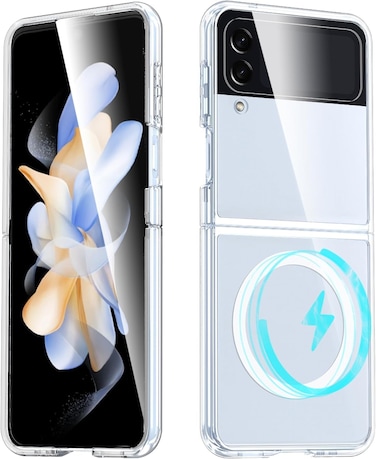 Crystal Clear Magnetic Case for Samsung Galaxy Z Flip 4, Compatible with MagSafe,[Strong Magnet][Non-Yellowing] [Military Grade Protection] Transparent Slim Case Thin Cover Samsung Galaxy Z Flip4 2022