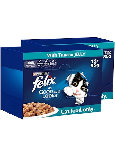 Purina Felix As Good As it Looks Adult Cat With Tuna In Jelly 85g, Pack of 12