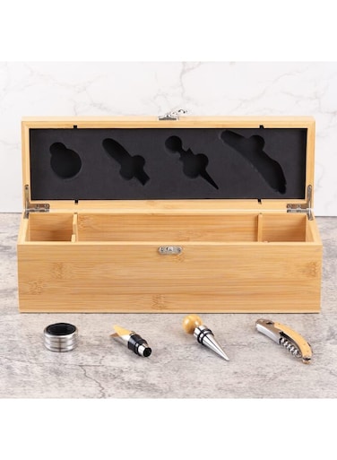 Wine Box with Wine Accessories Set,Holiday Christmas Wine Gifts for Men and Women?Bamboo Wine Case with Tools Set?Wine Storage Box Gift for Wine Lover (Size : 4PCS)