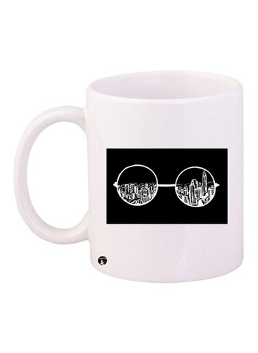 Glass Printed Ceramic Coffee Mug White/Black 11ounce