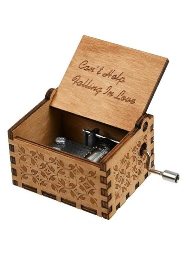 Huntmic Can't Help Falling in Love Wood Music Box, Antique Engraved Musical Boxes Case for Birthday Present Kid Toys Hand-Operated (Can't Help Falling in Love)