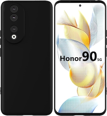 for Honor 90 Soft Flexible Silicone Slim Fit TPU Back Cover Matt Black Protective Rubber Case with Camera Protection Designed for Honor 90 5G-2023 (Black)