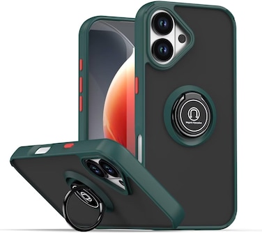 Case for IPhone 17 Case Cover Metal Ring Holder Grip Kickstand Car Magnetic Mount Shockproof Matte Hard Back Bumper Case for IPhone 17 5G 2025 Green
