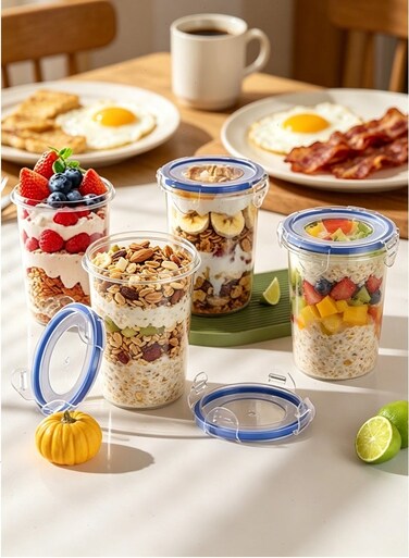 Overnight Oats Jars 4 Packs with Lids, 16oz Portable BPA-Free Food Storage Containers for Yogurt, Cereal &amp; Meal Prep