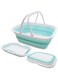 Collapsible Storage Basket with Handle, Portable Folding Tub, White and Lake Green