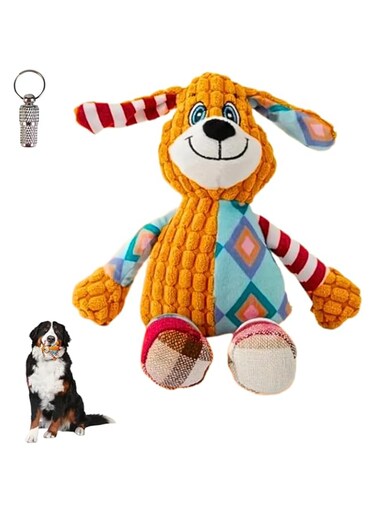 PETSARY Animal Cartoon Shaped Plush Squeaky Dog Toy and 1 Pcs Pet ID Tag Gift - Plush Indestructible Squeaker Teeth Grinding Aggressive Chewers - Interactive Soft Bite-Proof Stuffed Tug-of-War (31 cm)