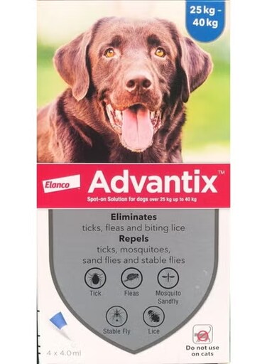 Advantix Spot‑On, Flea &amp; Tick Protection for Dogs Over 25 kg, 4 Monthly Doses From Varmacy