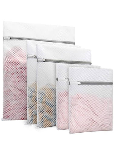Muchfun 5Pcs Durable Honeycomb Mesh Laundry Bags for Delicates (1 Large 16 x 20 Inches, 2 Medium 12 x 16 Inches, 2 Small 9 x 12 Inches)