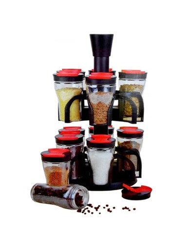 Dubai Gallery 12-Piece Dania Spice Rack Set Black 15Centimeter