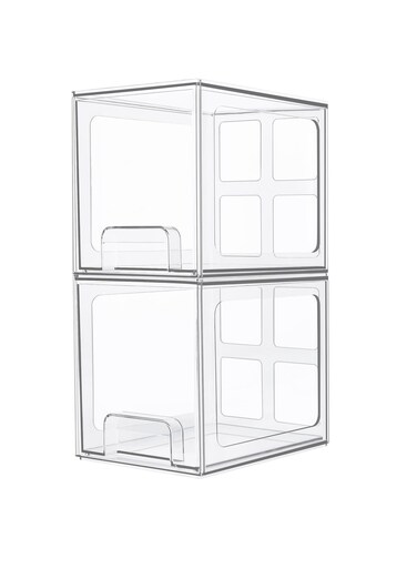 Stackable Storage Drawers 2 Pack 6.6''Tall Acrylic Bathroom Makeup Organizers Clear Plastic Storage Bins For Vanity Undersink Kitchen Cabinet Pantry Organization And Storage
