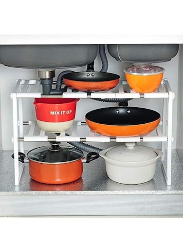 Sink Steel Shelf Extendable Storage Organizer White 50-70cm