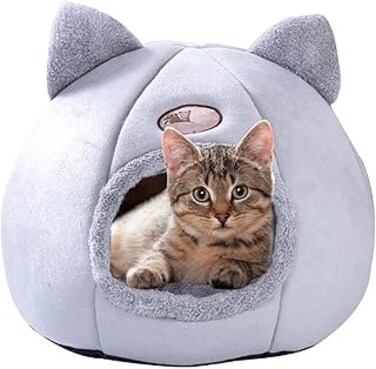 Cat House, Cat Cave, Cat Sleeping Bed, Semi-closed Cat Cave House, Winter Warm Cat Dog Nest Deep Sleep, Cat Nest with Removable and Washable Cushion, (L, Gray)