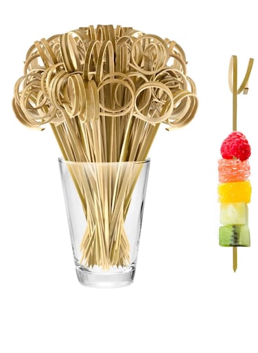 PCS Cocktail Stick Bamboo Fruit Sticks Wooden Toothpicks, (12cm) for Party Tapas Nibbles Canapes Appetiser Fruit Skewer BBQ Sandwich Bento Accessory Pick Food (Blue)