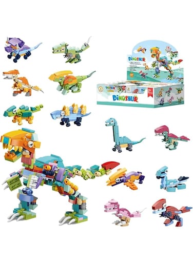 Dinosaur Building Block Set, 12 Pcs Mini Building Blocks Toys, 12 In 1 Pre Filled Stem Building Blocks Toys, Classroom Prize Toys, Party Favor for Kids, Birthday, Carnival Prizes, Easy to Assemble