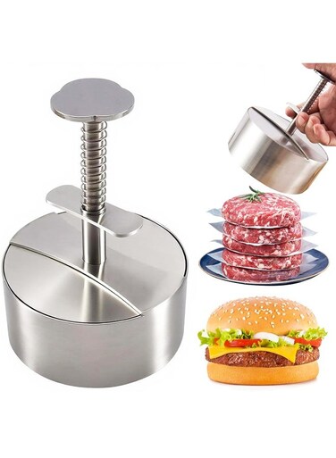 Steel Burger Press, Heavy Duty Adjustable Hamburger Meat Press Maker, Non-Stick Stuffed Patty Molds for Beef, Vegetables, Meat, BBQ, Party Grill