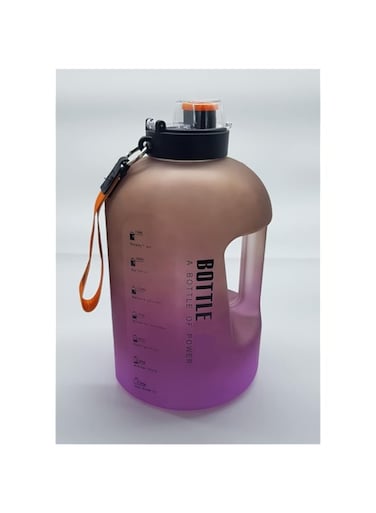 MISBAH Large 2.2 liter Motivational Time Marker Water Bottle BPA free with carry strap (Brown and Purple)