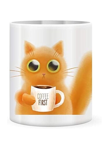 giftex 11oz white mug, with Cartoon cat pic printed