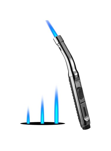 Yeuligo Torch Lighters, 7.6in Long Butane Lighter with Visible Window, Adjustable and Refillable Lighter for Kitchen Fireplace Camping Candle Grill BBQ Fireworks.Gas Not Included(Black)