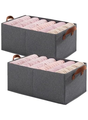 Foldable Clothes Storage Bins with Handles 2 Pack Closet Organizer Bins for Clothes Toys Office Supplies Sundries 47 By 28 By 20 CM Gray.