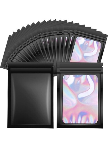 50-Piece Resealable Foil Pouch Set Black 10x15cm