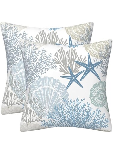 DILOXNSU Set of 2 Cushion Covers 45 x 45 Double-Sided Blue Ocean Coastal Beach Seashell Coral Starfish Velvet Modern Decorative 18''x18'' Pillow Cover for Sofa Bed Livingroom Cushions Cases