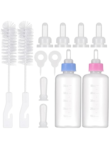 NAWOKEENY Pet Feeding Bottle Kit, Dog Cat Puppy Milk Feeding Bottle with Replacement Nipples and Cleaning Brushes, 50ml Squeeze Liquid Cat Nursing Bottle for Kitten Puppy Small Pet Feeding Tool (#02)