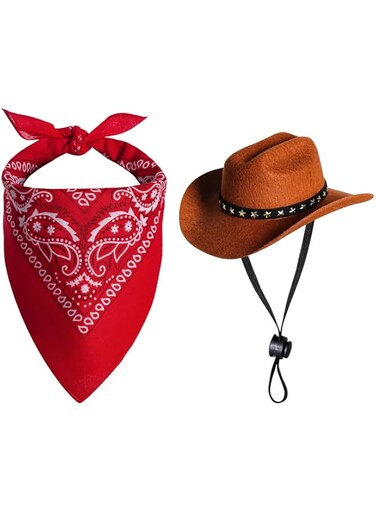 choyaxo Pet Cowboy Costume Halloween Costumes for Dogs Cat Cowboy Hat with Bandana Scarf (Medium)
