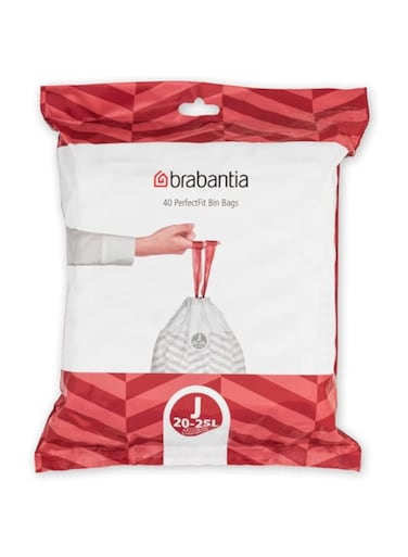 Brabantia Perfectfit Bags, Dispenser, J, 23L, 40pcs, White, 23 L/Size J