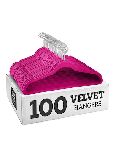 100-Piece Nonslip 360-Degree-Swivel Hook Velvet Hangers Pink 43.18x23.3x0.5cm