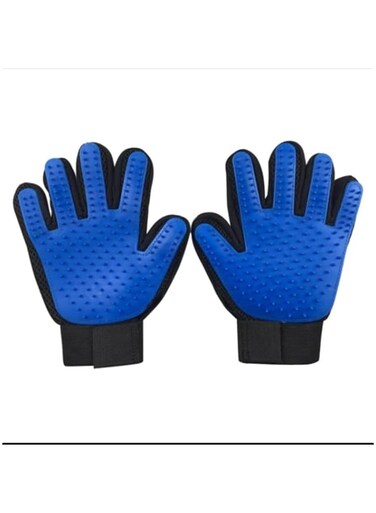 Silicone Pet Grooming Gloves (Left and Right Hand Set), Hair Remover Glove Brush with 5 Finger Design for Dogs &amp; Cats, Blue