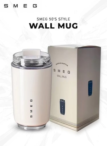 50's Style Wall Mug, 240ml Insulated Stainless Steel Coffee Tumbler, Leak-Proof Travel Mug for Hot and Cold Drinks, Perfect for Tea, Coffee, Water and More, Stylish and Practical for Travel and Everyday Use, White