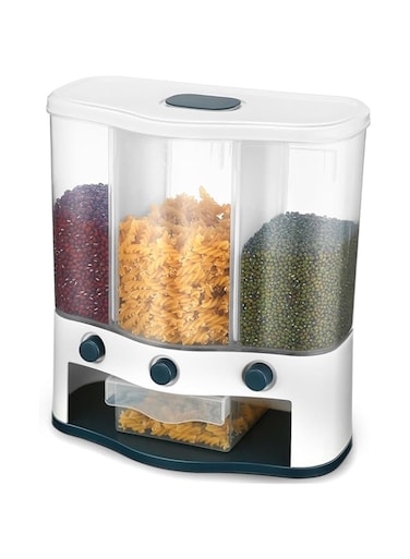 . Dry Food Dispenser 25 Pounds Wall Mounted Cereal Dispensers Cereal Storage Rice Dispenser with Measuring Cup, Individual Containers and Removable Walls for Rice, Beans, Laundry Beads (3