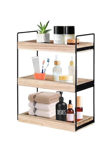 3 Tier Bathroom Counter Organizer, Wooden Bathroom Organizer Countertop Storage Shelf, Bathroom Trays for Counter, Perfume Skincare Organizer Cosmetic Holder, Kitchen Spice Rack Bathroom Organizer
