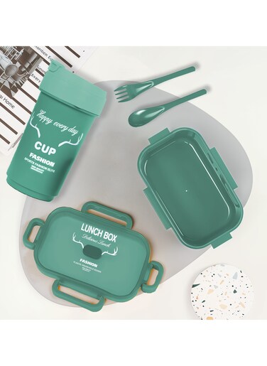 Drizo Lunch Box for Kids and Adults, Large Capacity Leakproof Bento Box with Matching Water Bottle, Microwave, Freezer and Dishwasher Safe, Ideal Lunch Box for School and Office (Green)