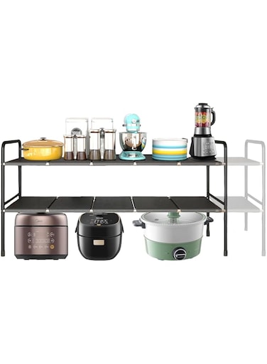 VAODO Under Sink Organizer Rack, 2 Tier Expandable Cabinet Shelf Organizer, with 10 Removable Panels, for Kitchen Desktop Bathroom Under Sink Cabinet