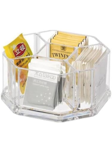 NOSKIN Clear Acrylic Tea Bag Organizer, 5-Compartment Storage Box, (1 Pack-Round)