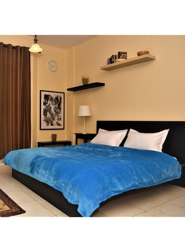 LINEN Throw Blanket Polyester Blue 220x160centimeter