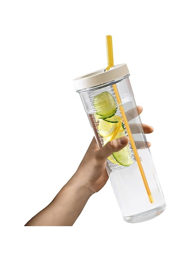 Oasisgalore Fruit Infusion Water Tumbler with Silicon Straw &amp; Flip-Up Lid, Special Strainer, Shatter proof, Freezer Safe, Leak proof, BPA Free Food Grade Fruit Infuser Bottle for Gym &amp; Outdoor