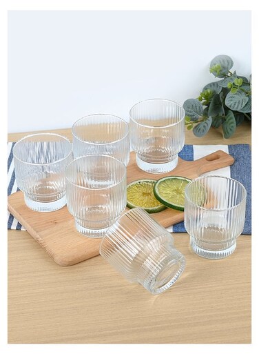 Ribbed Tumbler Glasses, Set of 6 320ml Ripple Drinking Glasses, Iced Coffee Glasses, Vintage Drinking Glasses, Water Glasses, Fluted Glassware Cocktail Glasses