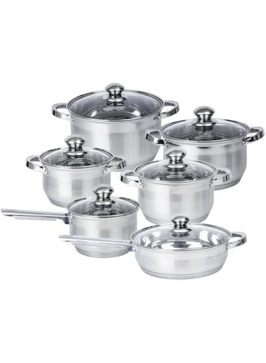 Cuisine Art Wilson Stainless Steel Cookware Set, 12-Piece, Casseroles, Saucepan, Fry Pan, Ergonomic Handles, All Cooktop Compatible, Dishwasher Safe, Durable, Stylish Kitchen Essentials