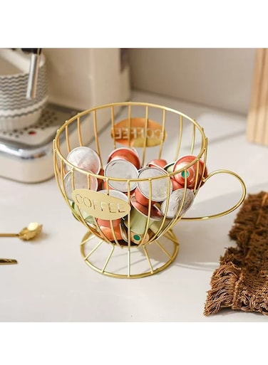 1PCS Coffee Pod Holder for Counter, Large Capacity Black Wire Coffee Pod Storage, Large Capacity Cup Holder, Modern Coffee Basket Decor for Kitchen Countertop Espresso Capsules