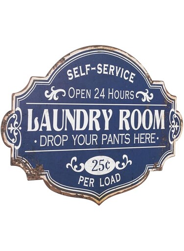 Creative Co-Op Vintage Metal Laundry Room Decorative Wall Sign, Distressed Blue