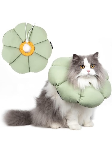 KASTWAVE Cat Cone Collar, Soft Cute Safety Waterproof Elizabethan e Collar with Open Knot, Cat Recovery Collar for Anti-Bite Lick Wound Healing for Cats,Green Flower All-Season Style