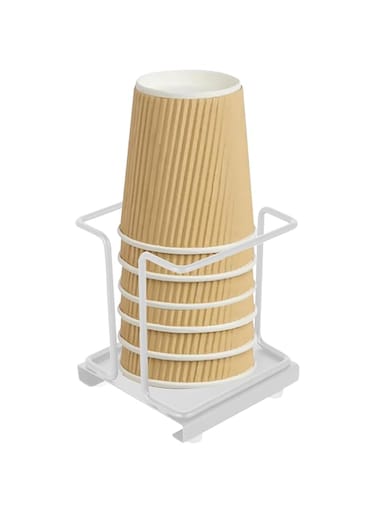 Beauenty Disposable Plastic Cups Dispenser, Coffee Paper Cups Holder Tabletop Countertop Organizer (White Cup Holder)