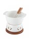 Acacia Wood Porcelain with Stainless Steel Single 4 Pieces Fondue Set, White &amp; Brown, 16cm