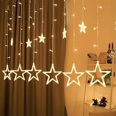 Home Decoration LED Star Lights, Curtain String Lights for Bedroom, 2 Lighting Modes, Waterproof Fairy Lights for Bedroom, Wedding, Diwali，Christmas，Ramadan,Party Decoration - Warm White (Stat lights)