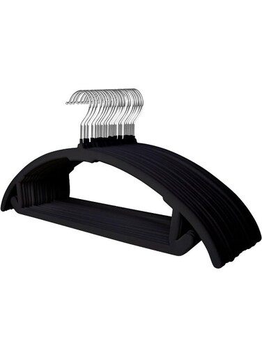 17.6'' Velvet Clothes Hangers, Non-Slip Rounded Felt Hangers, Sturdy &amp; Space-Saving Suit Hangers For Sweaters, Pants, Dresses, Skirts, Coats (Black, 10 Pack)