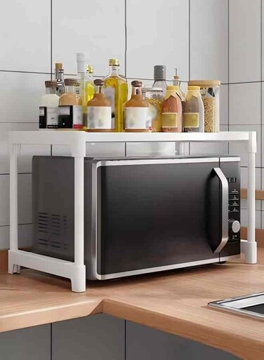 Kitchen Storage Rack, Multifunctional Microwave rack,Countertop Rack Organizer with Non-Slip Feet, for Spices, Pots and Pans&iuml;&frac14;&circ;White&iuml;&frac14;&permil;